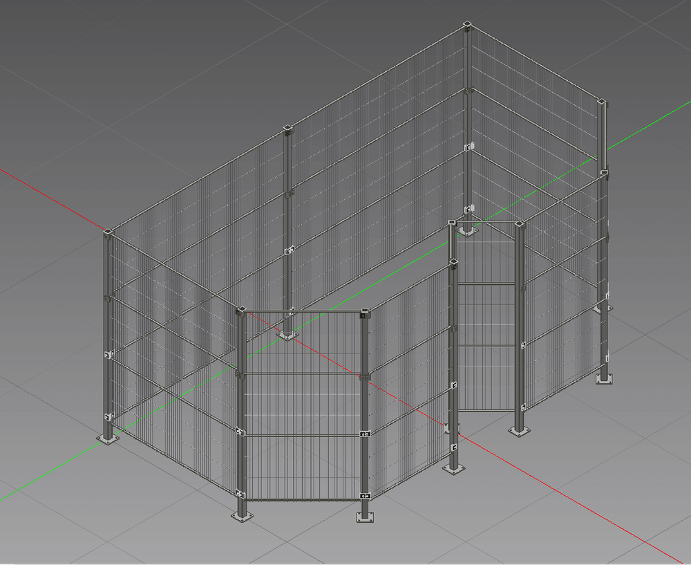 3D-model van een Flex machine afscherming met veiligheidsdeur, zoals u dat gratis bij uw aanvraag ontvangt